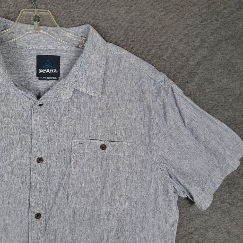 PrAna Men's Gray Jaffra Short Sleeve Shirt Button Down‎ Organic Cotton Size XL